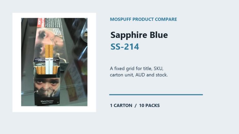MosPuff product comparison graphic with the live Sapphire Blue image, SS-214 and a field comparison grid